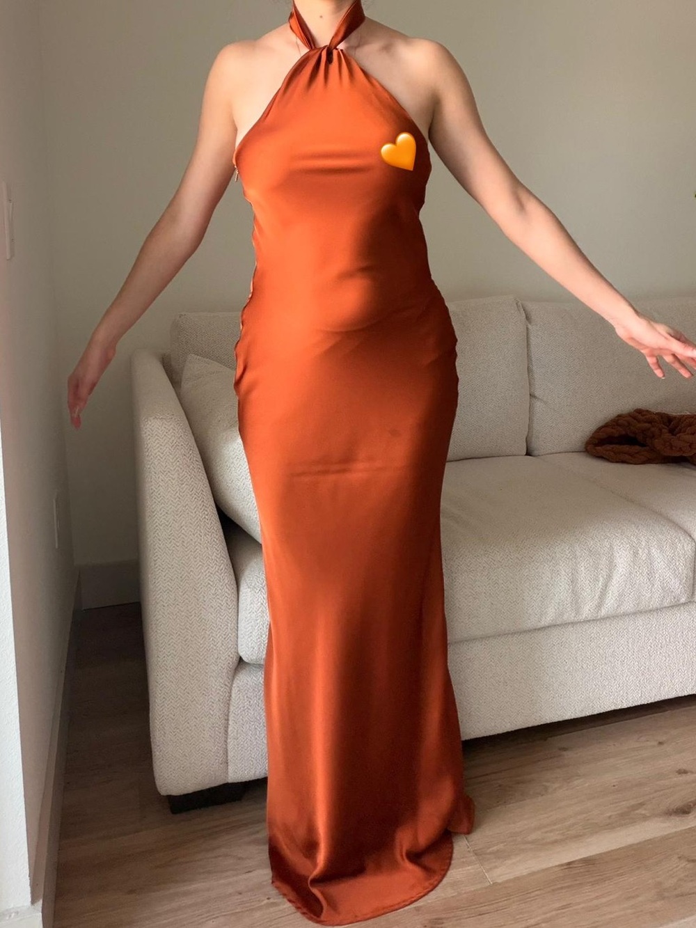 Satin Halter Maxi Dress in Rust